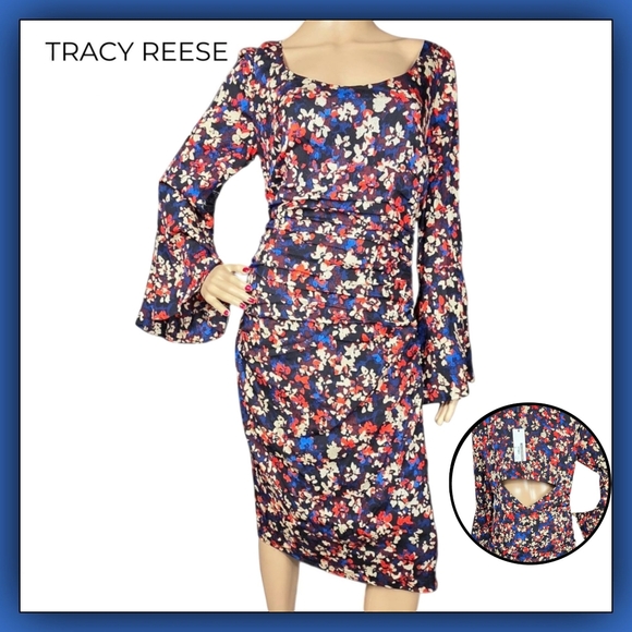 Tracy Reese Dresses & Skirts - Tracy Reese Silk Multicolor Dress With Bell Sleeves Size 8